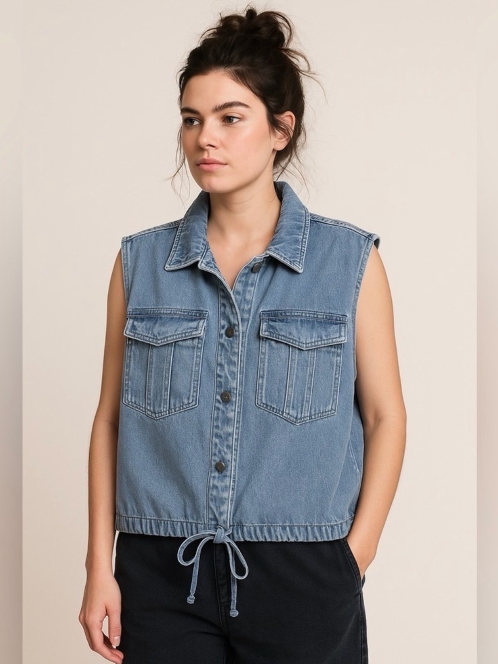 Denim Drawstring Vest - YFB